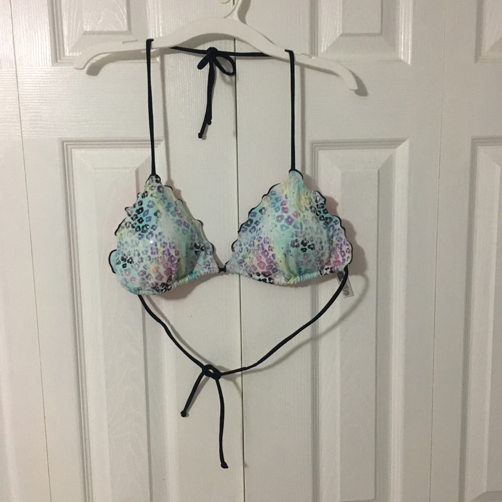 PINK Rainbow Cheetah Bikini Top L RARE